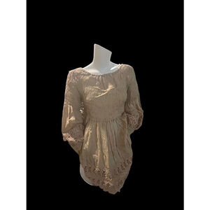 NWT BOHO PEASANT GIRL EMBROIDERED BLOUSE BROWN WOMENS NOSTALGIA